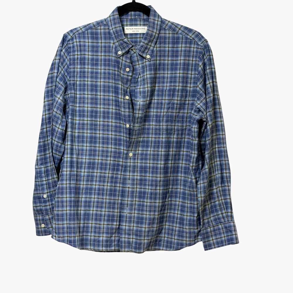 Peter Manning NY Blue Plaid Cotton Wool Button Down Shirt Mens Size 2X LS